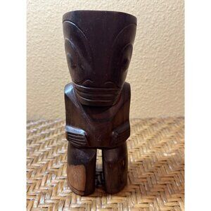Hand-Carved Wooden Tiki Figurine Statue Decor 8" Tall